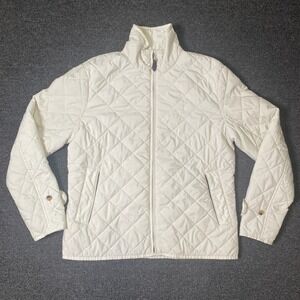 Polo Ralph Lauren Quilted Jacket White Womens Large Full Zip Mock Pony Preppy
